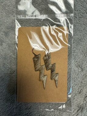 Real Cowhide Lightning BoltEarrings - Brown